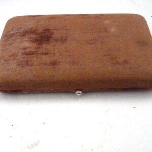 Antique Victorian brown silk velvet jewelry case glass bead clasp satin